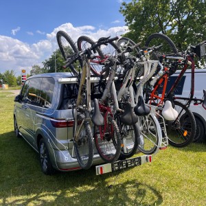 Fahrradträger für 5 oder 6 Fahrräder, 80 kg, 100 kg, 125 kg, 150 kg, Fahrradträger für große Fahrräder, MTB, Mountainbike, Elektro, Volkswagen Multivan T7, Multivan Family, New California T7