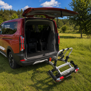 Elektrischer Fahrradträger für die Anhängerkupplung des neuen Ford Tourneo Custom – für 2 oder 3 E-Bikes/Mountainbikes