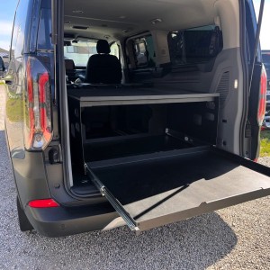 Kofferraumablage 90 cm, Ablage mit Schublade, Ausziehbare Schublade, Kofferraumeinbau, Schlafsystem, Schlafgestell – Ford Tourneo Custom, Transit Custom